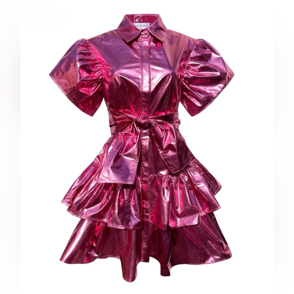 Madeleine Simon Studio Dragon Fire Pink Metallic Dress - MEDIUM - New